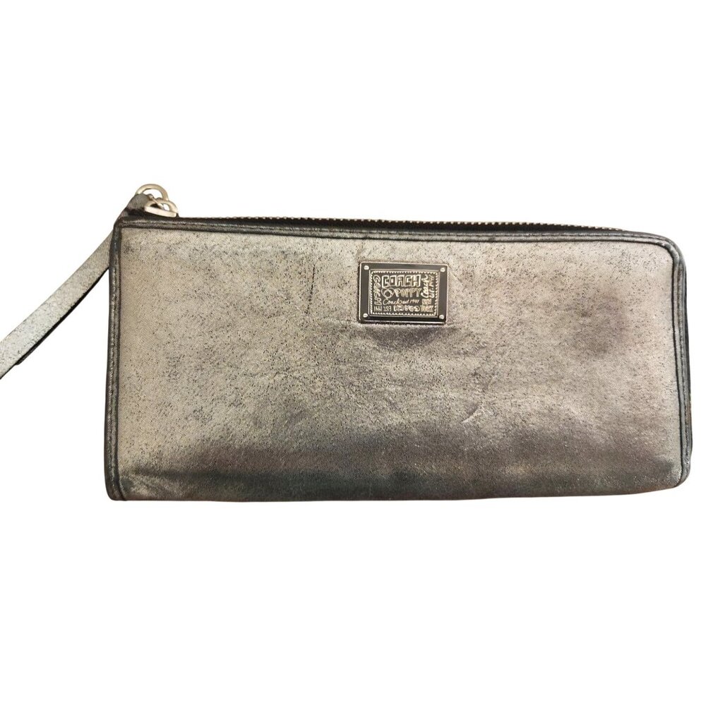 Coach Poppy Silver Metallic Zip Around Wallet Clutch Card Holder Y2K
